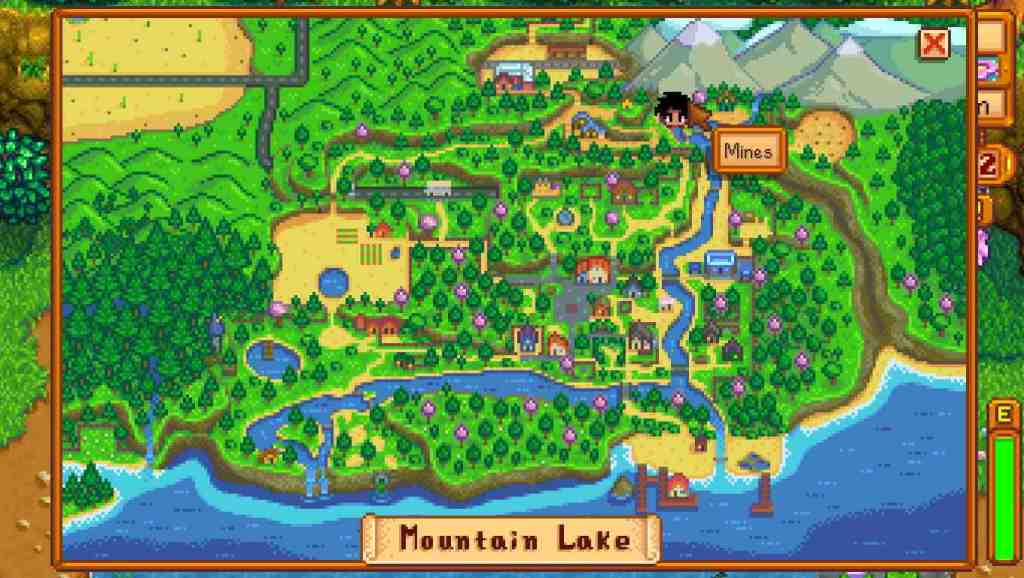 stardew valley map location to mines