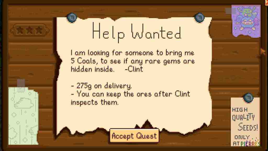 Stardew Valley Gathering Coal Quest&nbsp;Guide